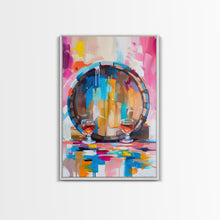 Carregar imagem no visualizador da galeria, Abstract Wine Barrel with Glasses - Framed Canvas Print, Modern Wine Art, Bar Decor, Wine Lover's Gift