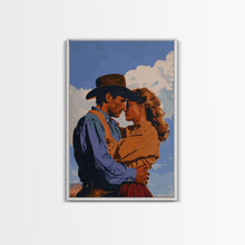 Cargar imagen en el visor de la galería, Classic Western Love Scene Under Blue Sky - Framed Canvas Print, Rustic Cowboy Decor, Living Room Art, Romantic Wall Art for Home