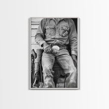 Load image into Gallery viewer, Close-Up of Cowboy's Belt and Saddle in Detailed Black and White Photography for Western Wall Art, Canvas Prints, Rustic Home Decor, Art