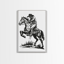 Load image into Gallery viewer, Cowboy Riding Horse with Reins - Framed Canvas Print, Western Wall Art, Rustic Decor, Living Room and Bedroom Art Print