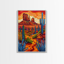 Carregar imagem no visualizador da galeria, Framed Canvas Print, Vibrant Desert Scene with Cacti and Mesas, Perfect Southwest Wall Art for Living Room or Bedroom Decor