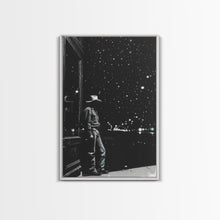 Load image into Gallery viewer, Cowboy in Starry Night Print - Framed Canvas Wall Art, Rustic Western Decor, Starry Sky Cowboy Artwork for Living Room, Night Sky Art