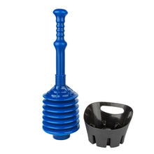 Load image into Gallery viewer, Antimicrobial Bellows Accordion Toilet Plunger with Black Storage Tray (Blue)