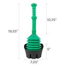 Load image into Gallery viewer, Antimicrobial Bellows Accordion Toilet Plunger with Black Storage Tray (Green)
