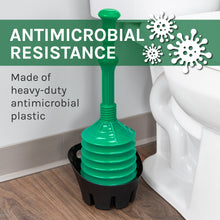 Load image into Gallery viewer, Antimicrobial Bellows Accordion Toilet Plunger with Black Storage Tray (Green)