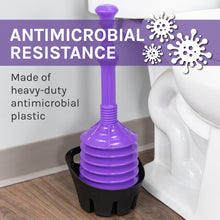 Load image into Gallery viewer, Antimicrobial Bellows Accordion Toilet Plunger with Black Storage Tray (Purple)
