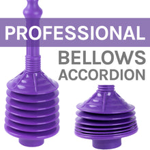 Load image into Gallery viewer, Antimicrobial Bellows Accordion Toilet Plunger with Black Storage Tray (Purple)