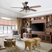 Carregar imagem no visualizador da galeria, 52" Antone Industrial Downrod Mount Reversible Ceiling Fan with Lighting and Remote Control