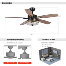 Carregar imagem no visualizador da galeria, 52" Antone Industrial Downrod Mount Reversible Ceiling Fan with Lighting and Remote Control
