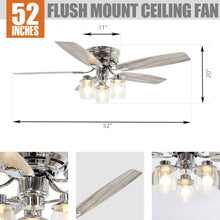 Carregar imagem no visualizador da galeria, 52" Bangatore Traditional Chrome Flush Mount Reversible Ceiling Fan with Lighting and Remote Control