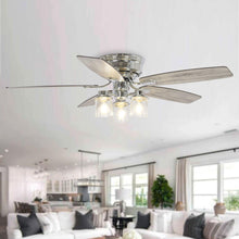 Carregar imagem no visualizador da galeria, 52" Bangatore Traditional Chrome Flush Mount Reversible Ceiling Fan with Lighting and Remote Control