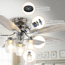 Carregar imagem no visualizador da galeria, 52" Bangatore Traditional Chrome Flush Mount Reversible Ceiling Fan with Lighting and Remote Control