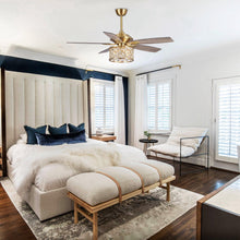 Carregar imagem no visualizador da galeria, 52" Cochin Modern Downrod Mount Reversible Crystal Ceiling Fan with Lighting and Remote Control