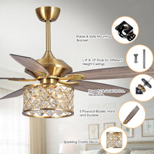 Carregar imagem no visualizador da galeria, 52" Cochin Modern Downrod Mount Reversible Crystal Ceiling Fan with Lighting and Remote Control