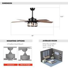 Carregar imagem no visualizador da galeria, 52" Coimbatore Farmhouse Downrod Mount Reversible Ceiling Fan with Lighting and Remote Control