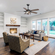 Carregar imagem no visualizador da galeria, 52" Coimbatore Farmhouse Downrod Mount Reversible Ceiling Fan with Lighting and Remote Control