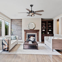 Carregar imagem no visualizador da galeria, 52" Coimbatore Farmhouse Downrod Mount Reversible Ceiling Fan with Lighting and Remote Control