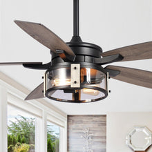 Carregar imagem no visualizador da galeria, 52" Coimbatore Farmhouse Downrod Mount Reversible Ceiling Fan with Lighting and Remote Control