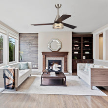 Carregar imagem no visualizador da galeria, 52" Farmhouse Satin Nickel Downrod Mount Reversible Crystal Ceiling Fan with Lighting and Remote Control