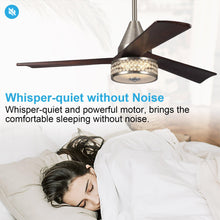 Carregar imagem no visualizador da galeria, 52" Farmhouse Satin Nickel Downrod Mount Reversible Crystal Ceiling Fan with Lighting and Remote Control