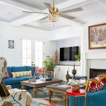 Carregar imagem no visualizador da galeria, 52" Ganga Modern Downrod Mount Reversible Crystal Ceiling Fan with Lighting and Remote Control