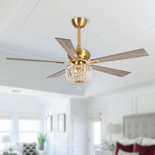 Carregar imagem no visualizador da galeria, 52" Ganga Modern Downrod Mount Reversible Crystal Ceiling Fan with Lighting and Remote Control