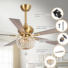 Carregar imagem no visualizador da galeria, 52" Ganga Modern Downrod Mount Reversible Crystal Ceiling Fan with Lighting and Remote Control