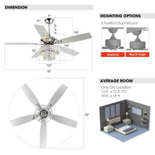 Carregar imagem no visualizador da galeria, 52" Howell Modern Downrod Mount Reversible Crystal Ceiling Fan with Lighting and Remote Control