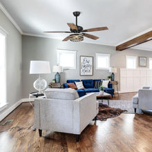 Carregar imagem no visualizador da galeria, 52" Hyderabad-Secunderabad Farmhouse Downrod Mount Reversible Ceiling Fan with Lighting and Remote Control