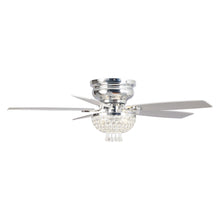 Carregar imagem no visualizador da galeria, 52" Kanpur Modern Chrome Flush Mount Reversible Crystal Ceiling Fan with Lighting and Remote Control