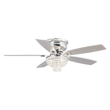 Carregar imagem no visualizador da galeria, 52" Kanpur Modern Chrome Flush Mount Reversible Crystal Ceiling Fan with Lighting and Remote Control