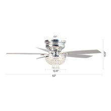 Carregar imagem no visualizador da galeria, 52" Kanpur Modern Chrome Flush Mount Reversible Crystal Ceiling Fan with Lighting and Remote Control