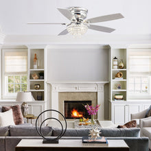 Carregar imagem no visualizador da galeria, 52" Kanpur Modern Chrome Flush Mount Reversible Crystal Ceiling Fan with Lighting and Remote Control