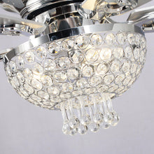 Carregar imagem no visualizador da galeria, 52" Kanpur Modern Chrome Flush Mount Reversible Crystal Ceiling Fan with Lighting and Remote Control