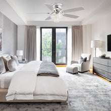 Carregar imagem no visualizador da galeria, 52" Kanpur Modern Chrome Flush Mount Reversible Crystal Ceiling Fan with Lighting and Remote Control