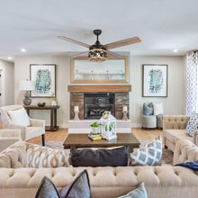 Carregar imagem no visualizador da galeria, 52" Kashmir Farmhouse Downrod Mount Reversible Ceiling Fan with Lighting and Remote Control