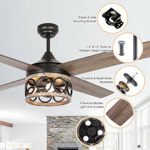 Carregar imagem no visualizador da galeria, 52" Kashmir Farmhouse Downrod Mount Reversible Ceiling Fan with Lighting and Remote Control