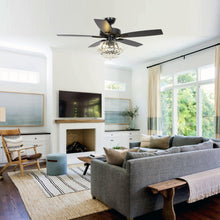 Carregar imagem no visualizador da galeria, 52" Kerala Modern Chrome Downrod Mount Reversible Crystal Ceiling Fan with Lighting and Remote Control