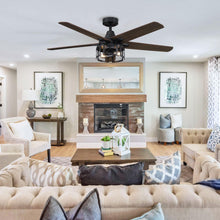 Carregar imagem no visualizador da galeria, 52" Kolkata Industrial Downrod Mount Reversible Ceiling Fan with Lighting and Remote Control