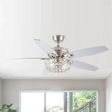 Carregar imagem no visualizador da galeria, 52" Kyla Industrial Brushed Nickel Reversible Caged Ceiling Fan with Lighting