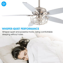 Carregar imagem no visualizador da galeria, 52" Kyla Industrial Brushed Nickel Reversible Caged Ceiling Fan with Lighting