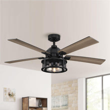 Carregar imagem no visualizador da galeria, 52" Lucknow Industrial Black Reversible Ceiling Fan with Lighting and Remote Control