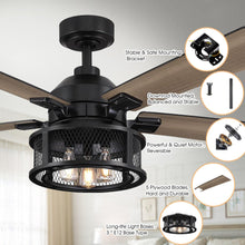 Carregar imagem no visualizador da galeria, 52" Lucknow Industrial Black Reversible Ceiling Fan with Lighting and Remote Control