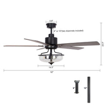 Carregar imagem no visualizador da galeria, 52" Mumbai Industrial Downrod Mount Reversible Ceiling Fan with Lighting and Remote Control