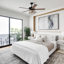 Carregar imagem no visualizador da galeria, 52" New Delhi Industrial Downrod Mount Reversible Ceiling Fan with Lighting and Remote Control