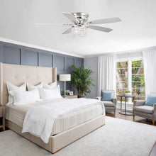Carregar imagem no visualizador da galeria, 52" Panipat Modern Chrome Flush Mount Reversible Crystal Ceiling Fan with Lighting and Remote Control