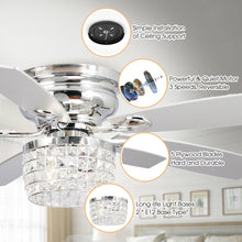 Carregar imagem no visualizador da galeria, 52" Panipat Modern Chrome Flush Mount Reversible Crystal Ceiling Fan with Lighting and Remote Control