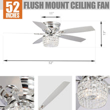 Carregar imagem no visualizador da galeria, 52" Panipat Modern Chrome Flush Mount Reversible Crystal Ceiling Fan with Lighting and Remote Control