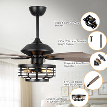 Carregar imagem no visualizador da galeria, 52" Paquette Industrial Downrod Mount Reversible Ceiling Fan with Lighting and Remote Control