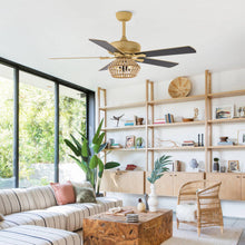 Carregar imagem no visualizador da galeria, 52" Pune Farmhouse Downrod Mount Reversible Ceiling Fan with Lighting and Remote Control